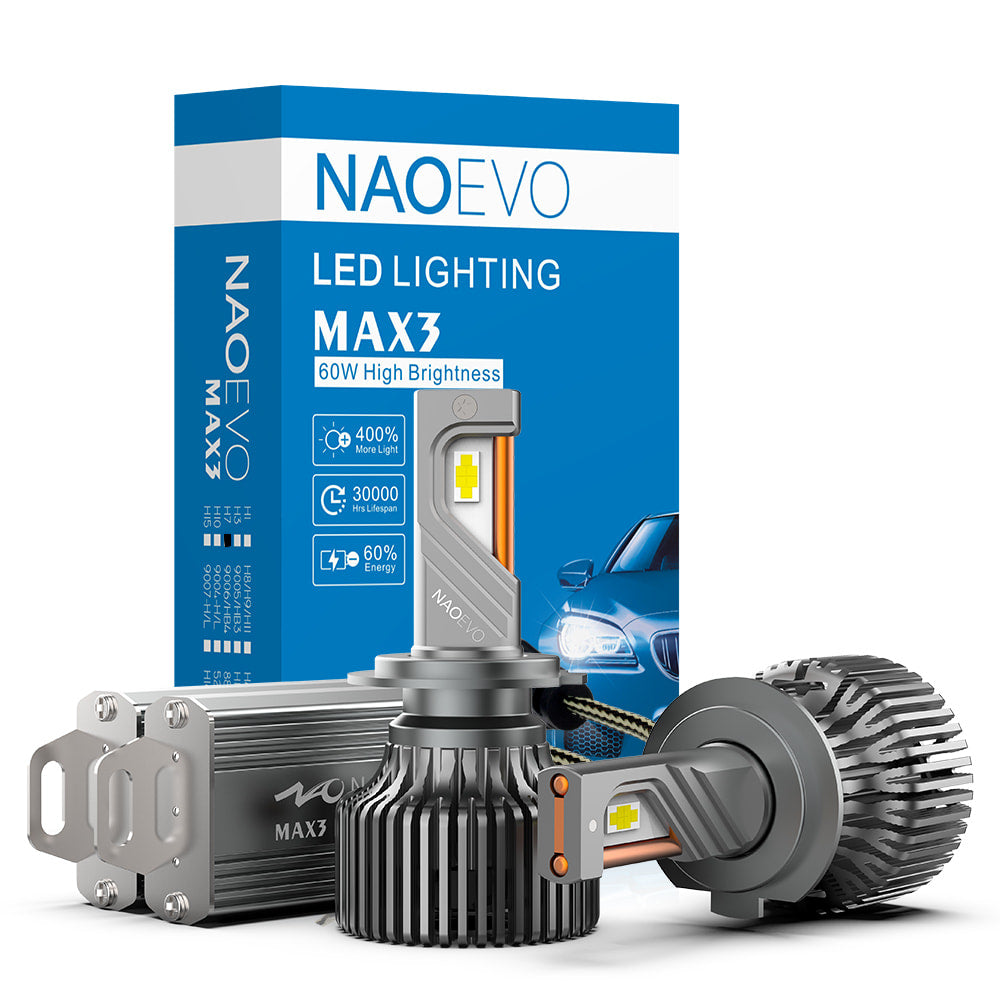 KIT LED 6500K Série MAX3 NAOEVO Ampoule de phare LED 60 W 12500 lm |  NAOEVO