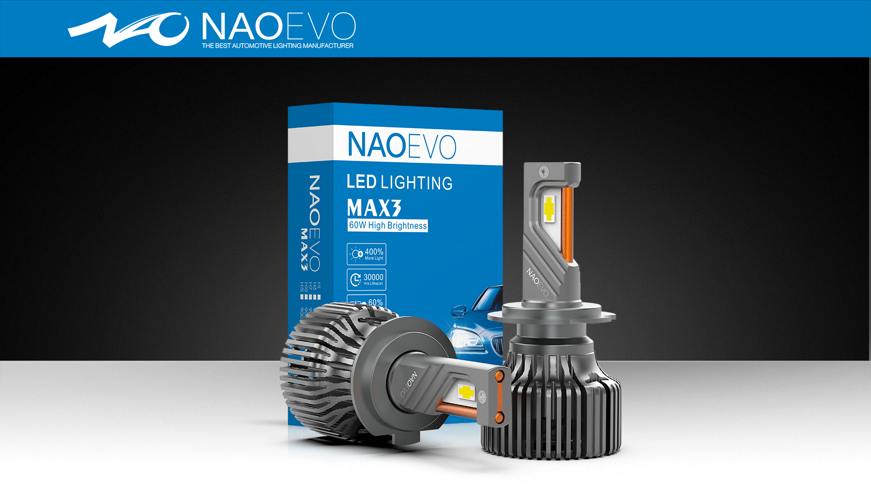 KIT LED 6500K Série MAX3 NAOEVO Ampoule de phare LED 60 W 12500 lm |  NAOEVO