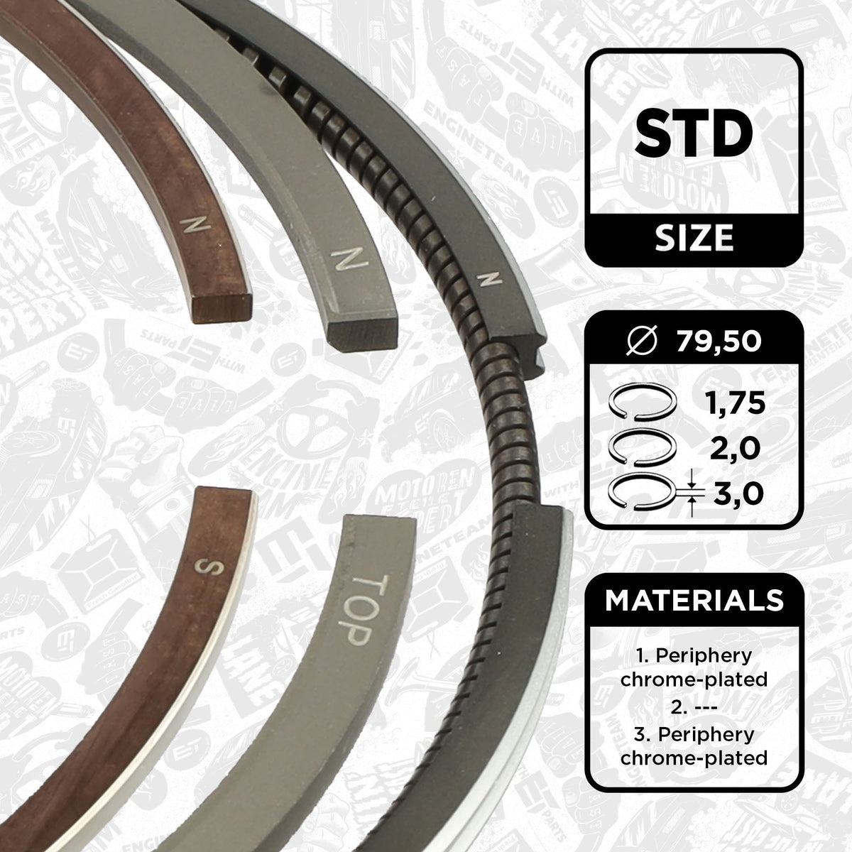 KIT DE SEGMENTS DE PISTON R1005000 - 1.9 TDI IP Piston Ring Kit | Engineteam | Références OEM : 028198151, 028198151B, 028198151A - KARIBPARTS