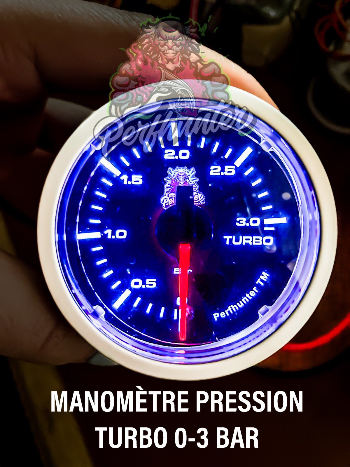 Manomètre Pression Turbo 0 - 3 BAR Capteur Pneumatique Affichage Aiguille 52mm PERFHUNTER - KARIBPARTS