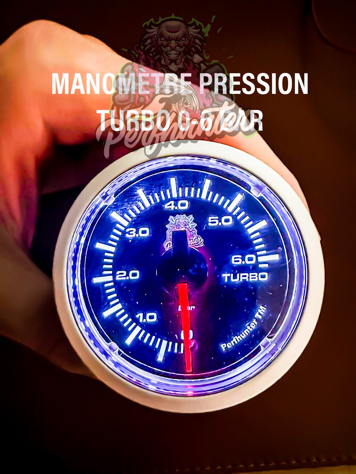 Manomètre Pression Turbo 0 - 6 BAR Capteur Pneumatique Affichage Aiguille 52mm PERFHUNTER - KARIBPARTS