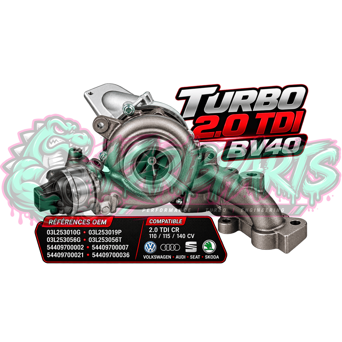 Turbocompresseur NEUF 2.0 TDI CR 110 115 140 cv, 03L253010G, 03L253019P, 03L253056G, 03L253056T, 54409700002, 54409700007, 54409700021, 54409700036 - KARIBPARTS