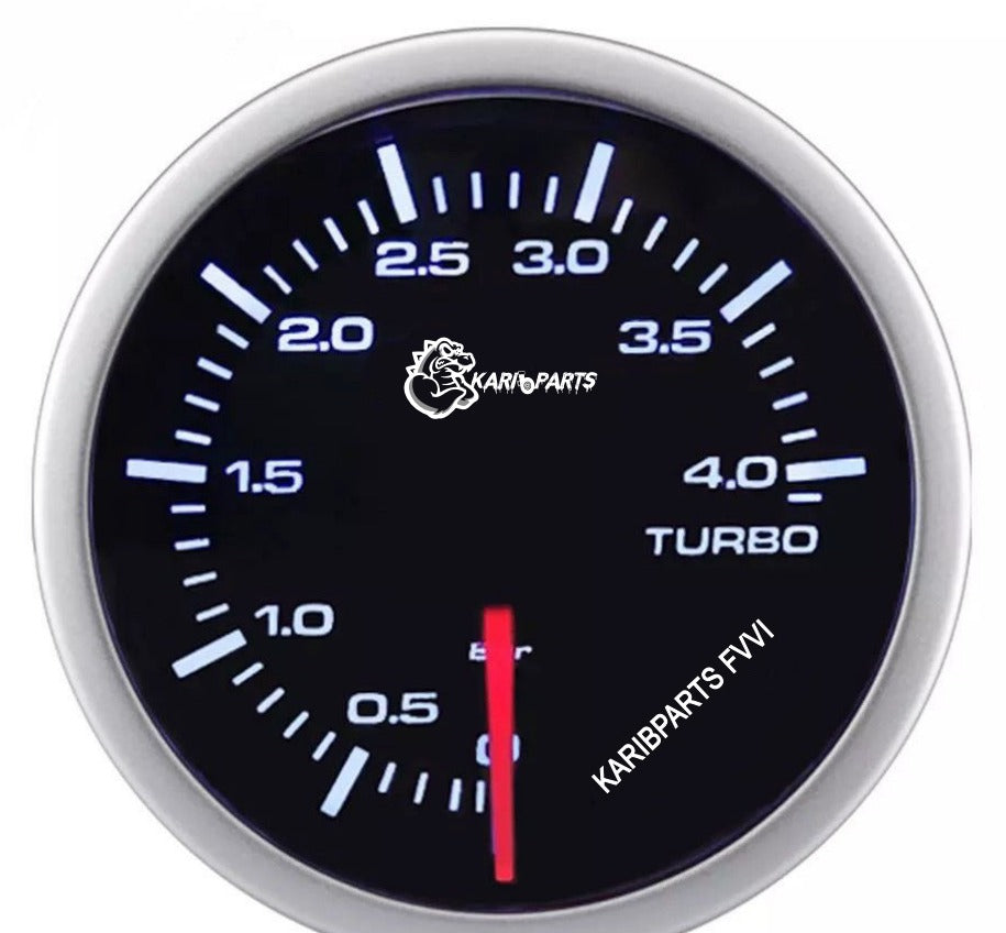 Manomètre Pression Turbo 0 - 4 BAR Capteur Pneumatique Affichage Aiguille 52mm KARIBPARTS
