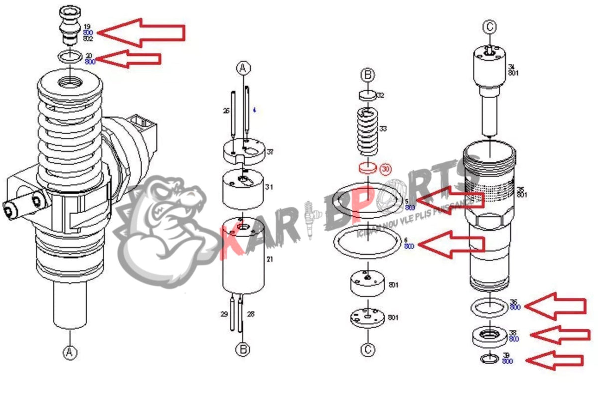 Kit de joint d'injecteur pour moteurs VW 1.4 / 1.9 et 2.0 8v / 2.5 TDI PD X1 BOSCH - KARIBPARTS