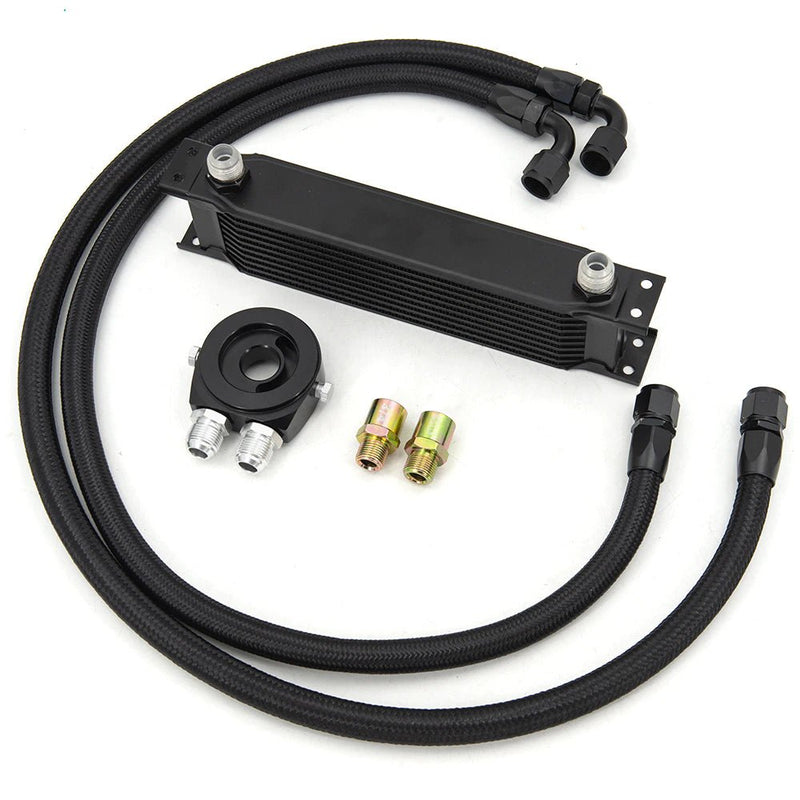 KIT refroidisseur d'huile 13 rangées M-MODEL refroidisseur d'huile + adaptateur de filtre à huile + NYLON Tuyau tressé en acier inoxydable - KARIBPARTS