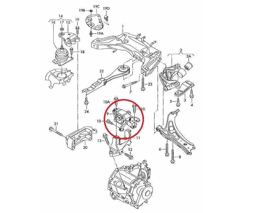Support de Transmission renforcé Vibratechnics pour Polo 9N ('01-'09), 6R, Fabia 6Y MK1 5J MK2 , Ibiza 6L  Coté boite