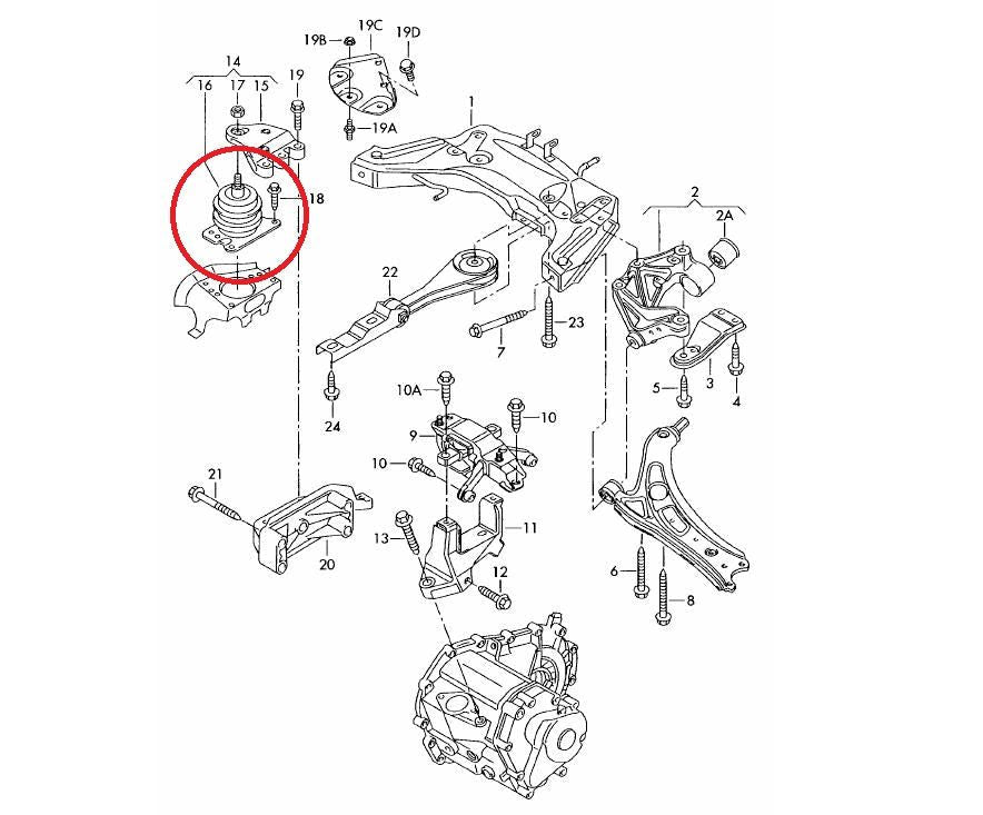 Support Moteur Droit Route Vibratechnics pour Polo 9N ('01-'09), 6R, Fabia 6Y MK1 5J MK2 , Ibiza 6L Coté distribution - KARIBPARTS