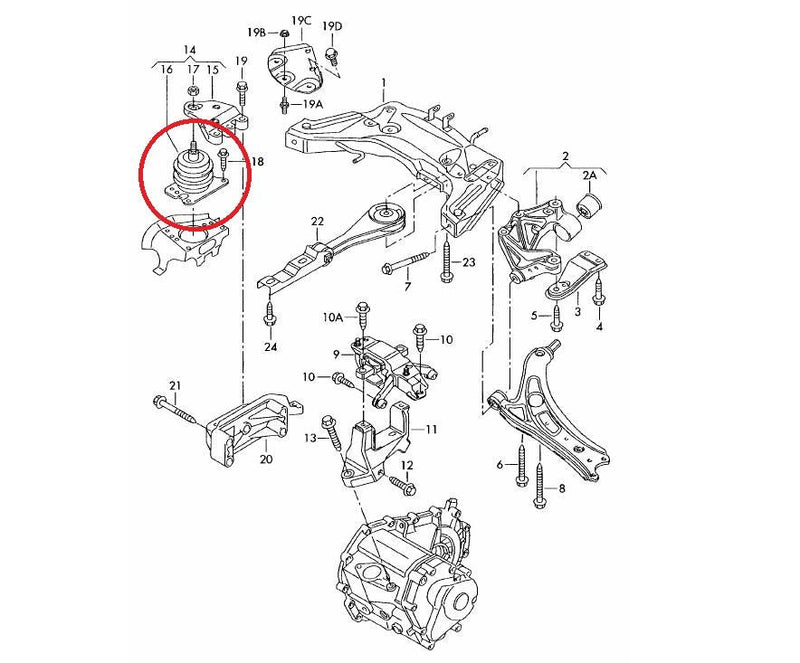 Support Moteur Droit Route Vibratechnics pour Polo 9N ('01-'09), 6R, Fabia 6Y MK1 5J MK2 , Ibiza 6L Coté distribution - KARIBPARTS